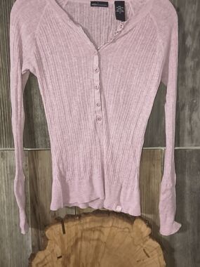 Moda International Light Pink Ribbed Henley Long Sleeve Top